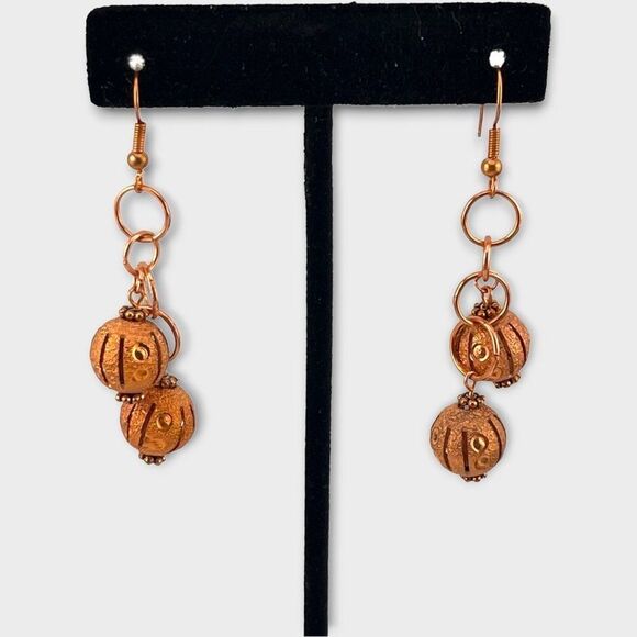 Vintage Copper Beaded Dangle Earrings - Picture 4 of 7